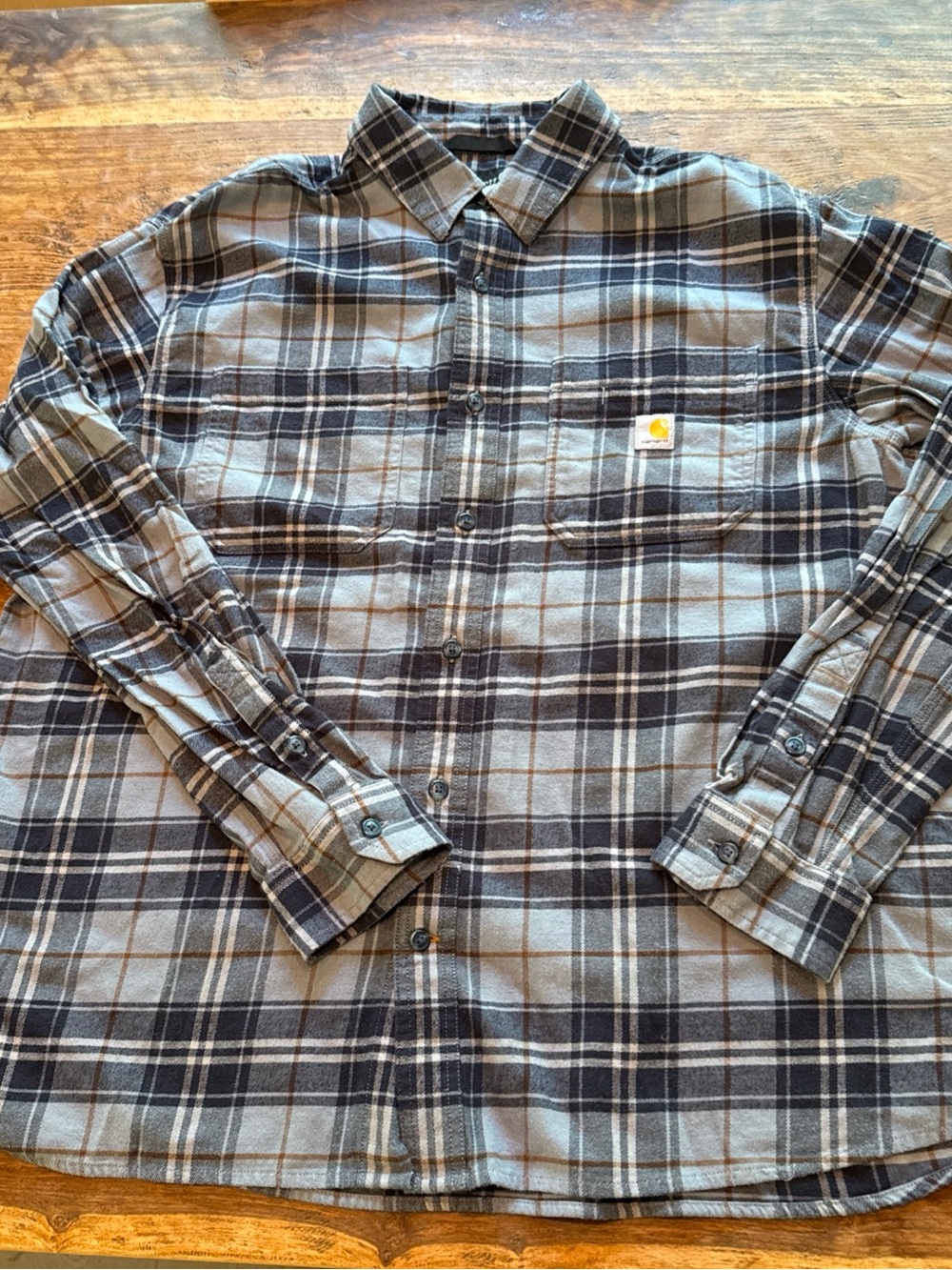 Carhartt Men’s XL Blue and Gray Plaid Button-Down Shirt Workwear Gorpcore